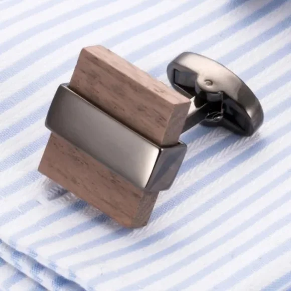 Lightweight Wood Square Stainless Steel Cuff Links